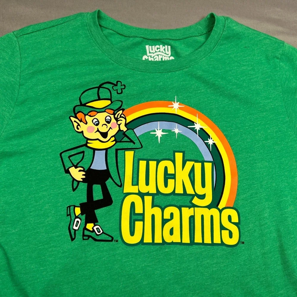Lucky Charms Leprechaun Cereal Logo T Shirt Youth Girls 3XL Green Tee